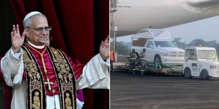 237online's tweet photo. #Cameroun : la papamobile arrive à #Yaounde-Nsimalen: Le signal est fort. À quelques jours de la visite apostolique du pape Léon XIV, la papamobile a officiellement atterri à l’aéroport international de… https://t.co/70lIS4NjrO #Société #catholiquesCameroun #Nsimalen https://t.co/ksh78dm773