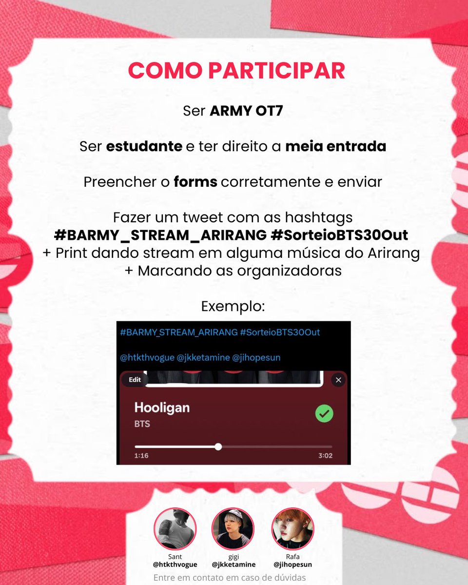 Sant⁷ | SORTEIO INGRESSO BTS 🎟️💜 tweet media