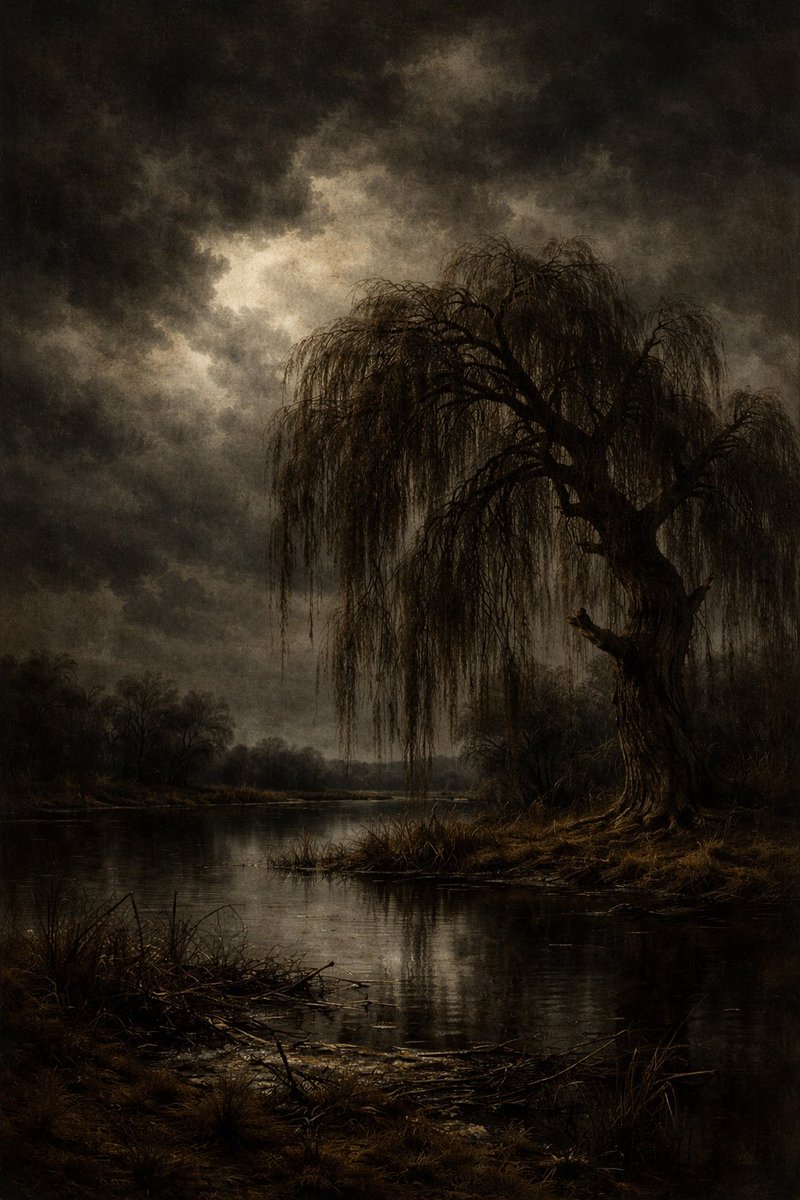 Changedhandle1's tweet image. Weeping willow wilts
As the cold world turns and tilt
Still dark pond shivers

(willow)
#inkMine 
@InkMineStories 
#haiku 

That 👊

Image generated with
Chat GPT