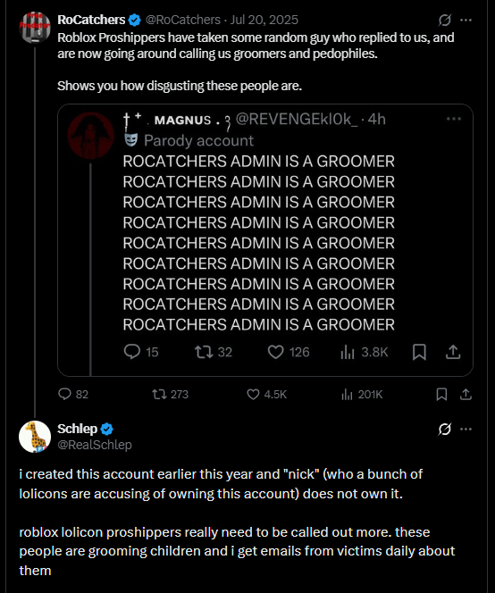 ExposingSchlep's tweet image. Forgot to add the ⚠️🚨 emojis. Here's categorical proof of @RoCatchers being created by Schlep.