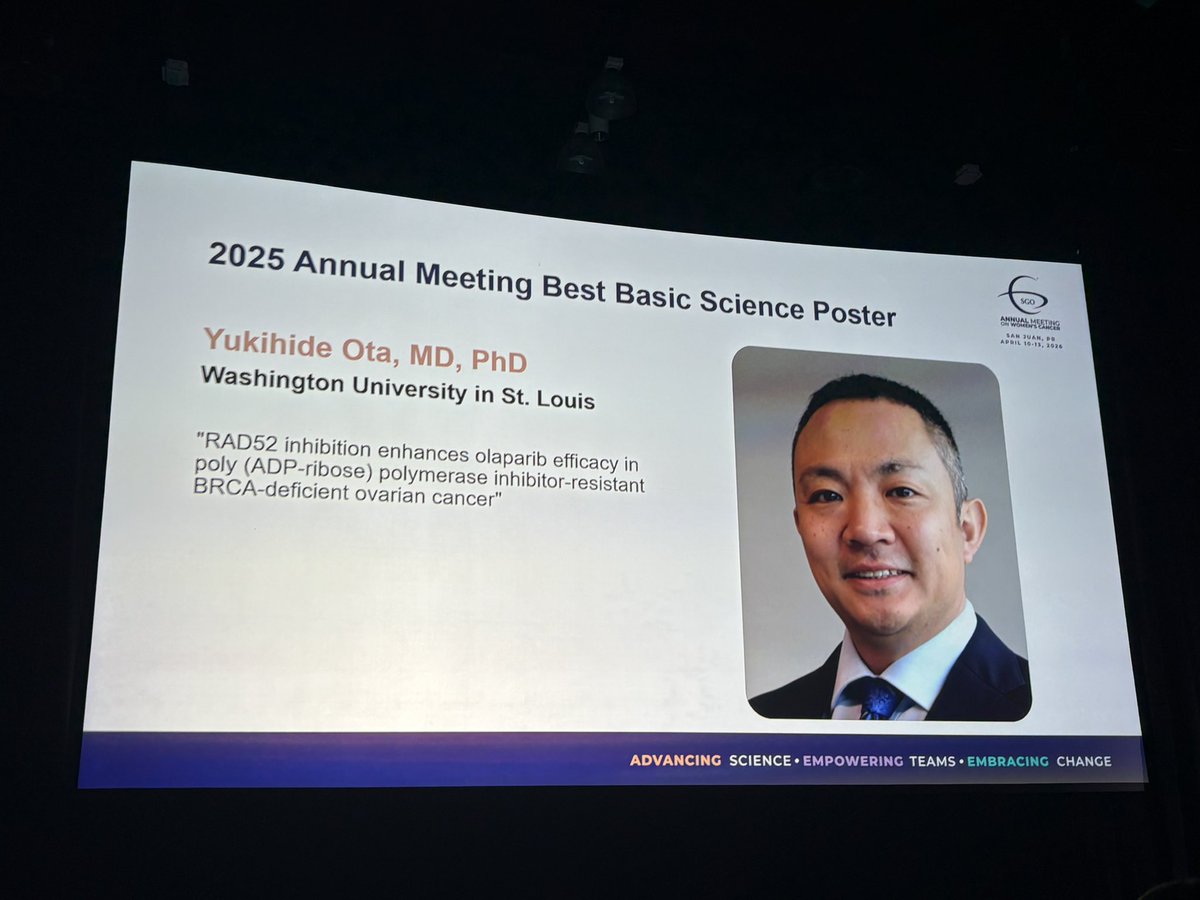 yukihideota's tweet photo. I am honored to have received the Best Basic Science Award at the SGO 2025 Annual Meeting. I am truly grateful for this recognition and will continue
 advancing research in gynecologic oncology to make a meaningful difference for patients. @SGO_org #CRepHS #WashU https://t.co/qgVOQeh0l3