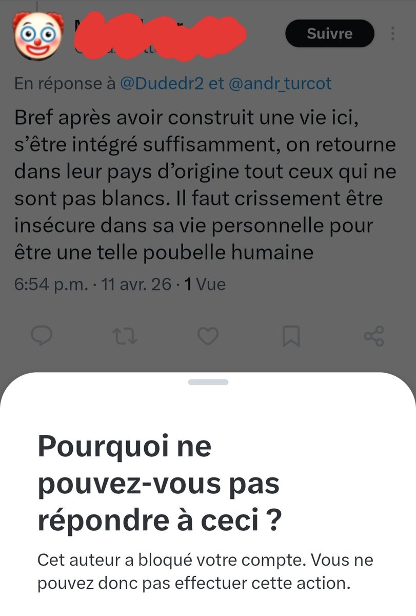 Un bel exemble de projection: Bloquer quelqu'un en le traitant d'insécure