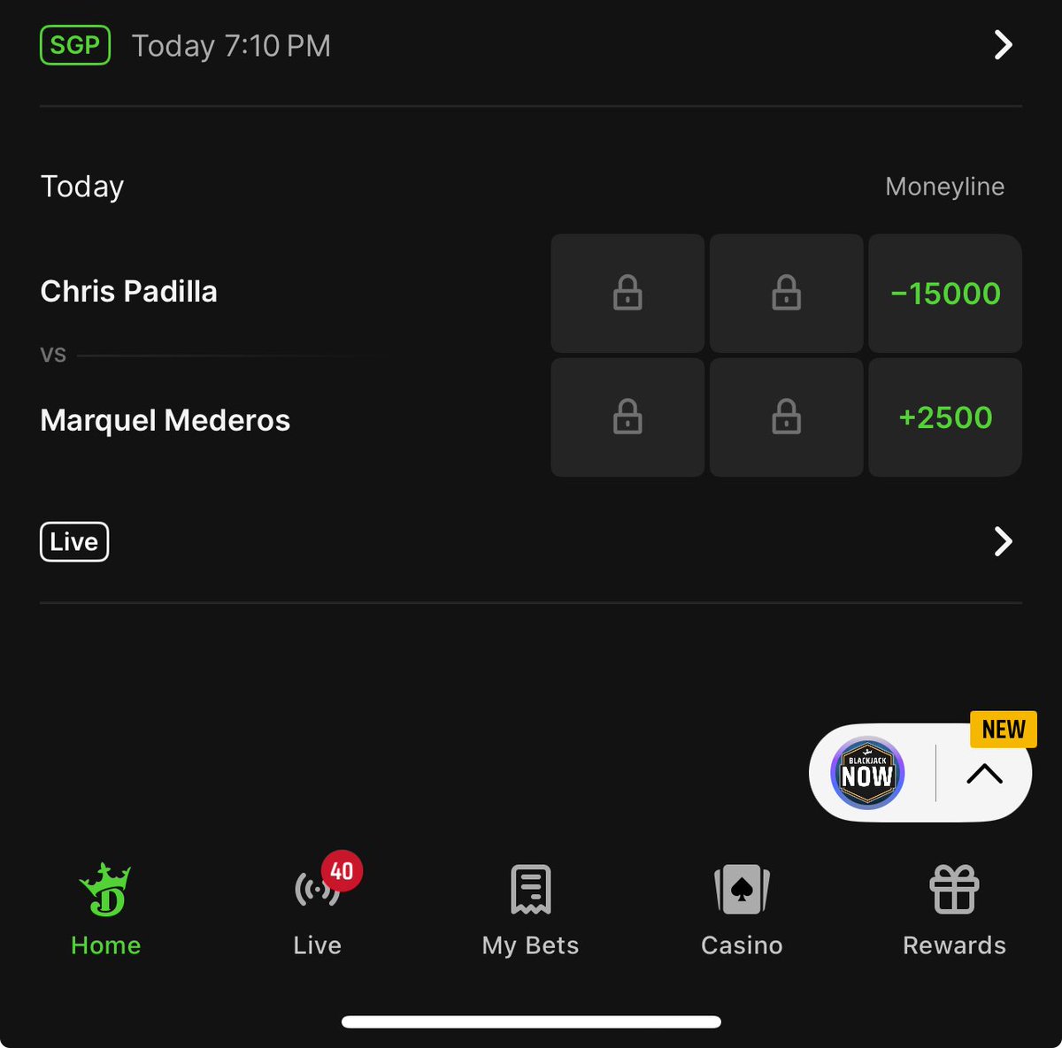 LocalMailman86's tweet photo. @ufc @DKSportsbook your telling me Padilla was -15000 at the end of the fight.  The winner was announced as Padilla.  Commercial break and all of a sudden it’s a draw? https://t.co/94BjkCOj6O