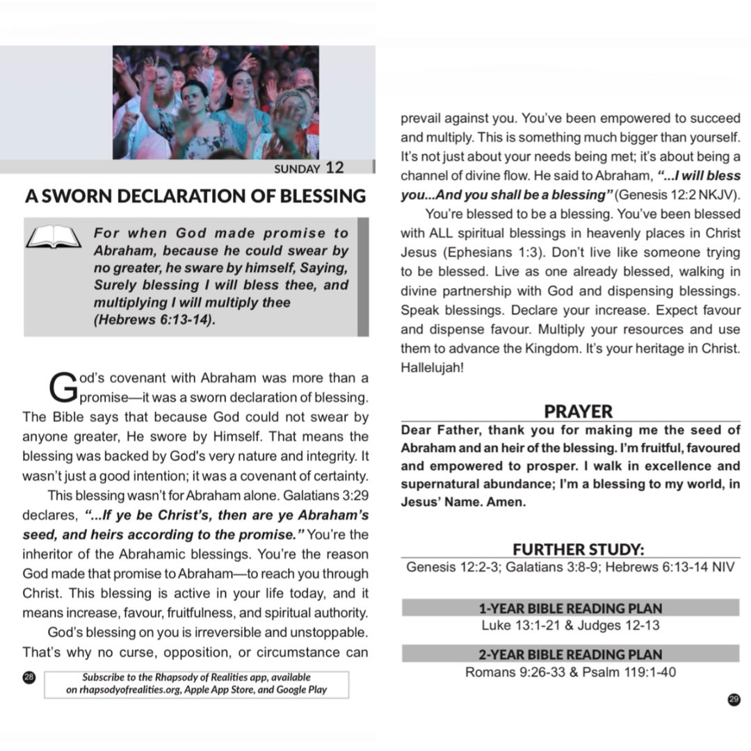 Today’s Rhapsody of Realities by Pastor Chris Oyakhilome 12 April 2026: A SWORN DECLARATION OF BLESSING ❤️🔥🙏🏽 read.rhapsodyofrealities.org/rin/takueinjap…