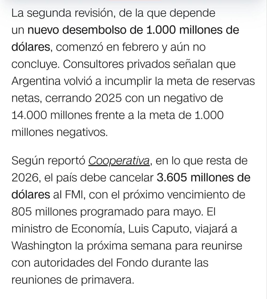 RoiLopezRivas's tweet photo. 🇦🇷 La deuda de Argentina con el FMI creció 36% en solo un año y ya supera los US$57.250 millones.

Bajo Milei. 

El mismo que llegó jurando que venía a “ terminar con la casta” y a no endeudarse más con el Fondo, ahora convirtió a Argentina en el mayor deudor del FMI del mundo (34,5% de todo lo que el Fondo tiene prestado).

¿Tu que opinas?