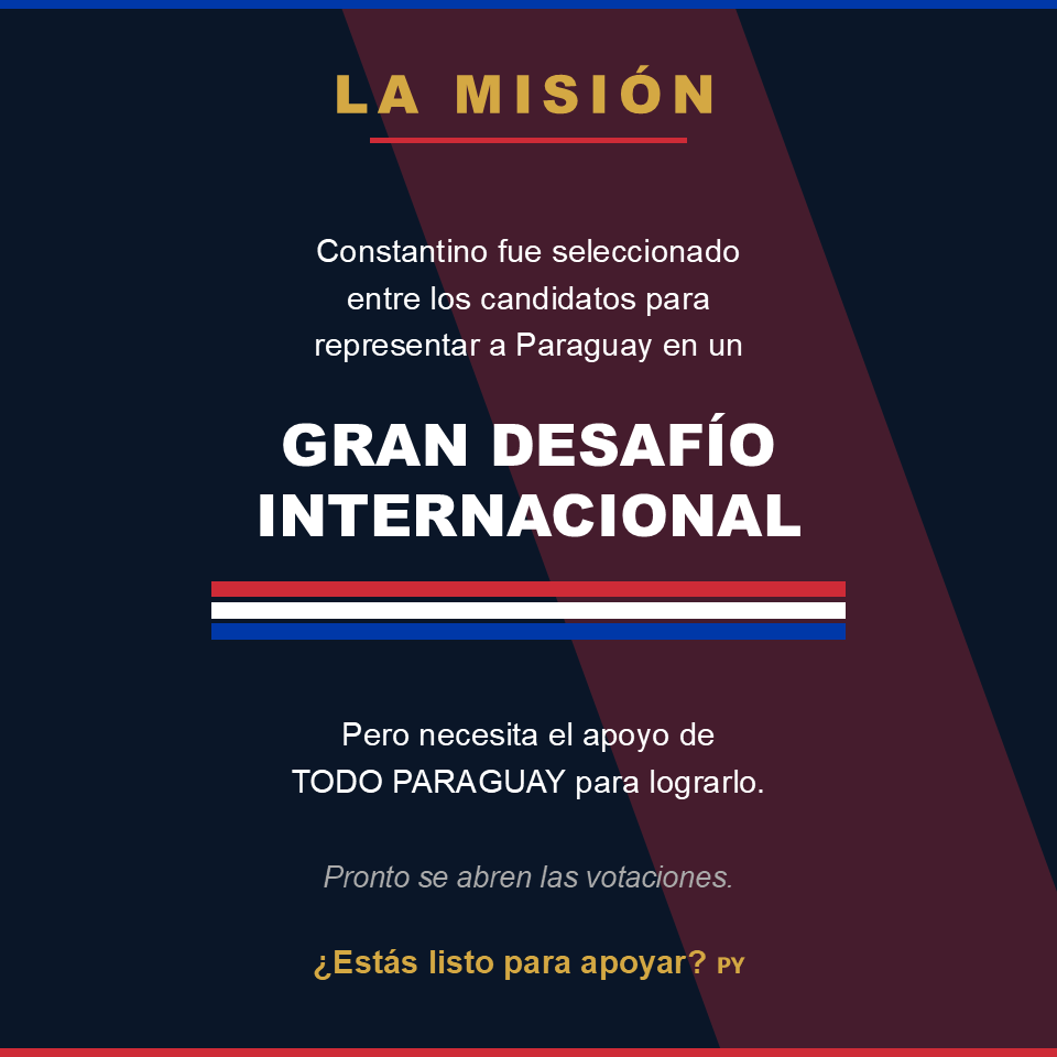 AsuCostanera86's tweet image. 🇵🇾🏆 Nuestro compatriota Constantino fue seleccionado para representar a Paraguay en un Gran Desafío Internacional.
Próximamente necesitaremos tu voto. ¡Dale RT y ayudanos a que todo Paraguay lo conozca! 💪🔥
#Constantino #Paraguay #GranDesafío #OrgulloParaguayo