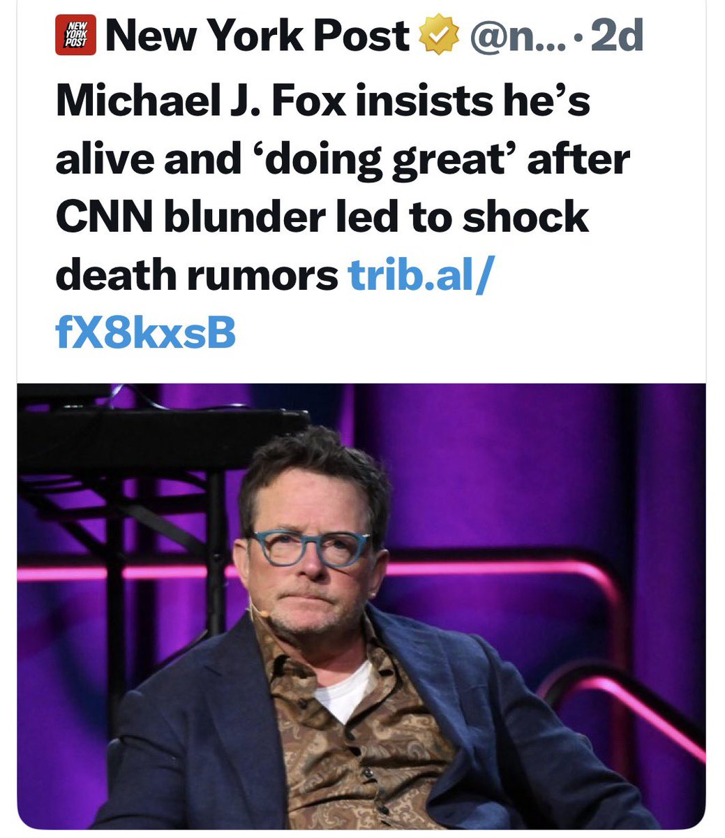 Kirk_925's tweet photo. @jakeshieldsajj Well they also just said Michael J Fox was dead literally while he was doing an appearance.  You can’t make this shit up!
#FakeNewsCNN https://t.co/gK0wILeiMi