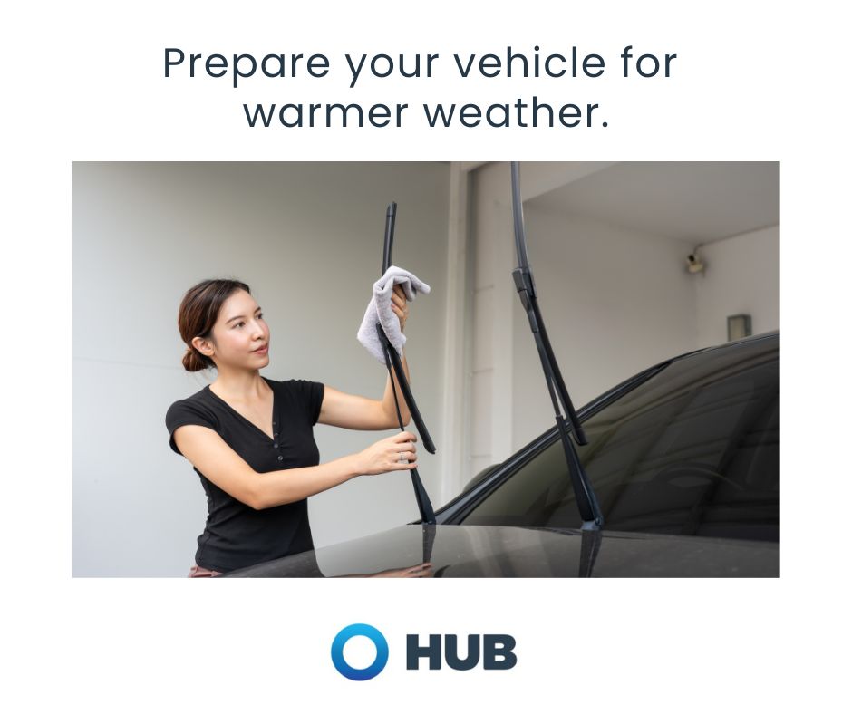 HUBInsureHunter's tweet image. Warmer weather is here. time to give your vehicle a little spring refresh. Thoroughly wash off any remaining salt or sand, check your tires, top up fluids, swap out winter gear, and change out old, cracked windshield wipers. #springtips #carcare #InsuranceHunter