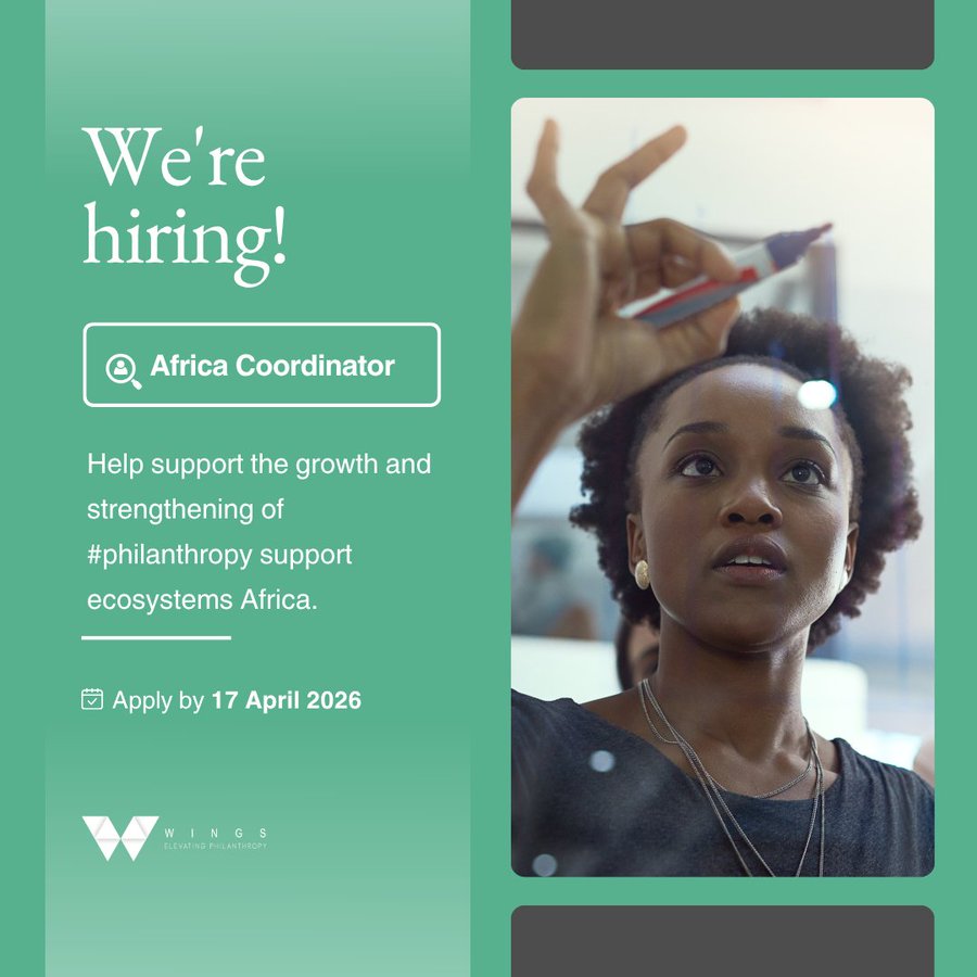 opportunitiesfy's tweet image. 💼 WINGS Africa Coordinator
💰 $30K–$40K salary
 🌍Global philanthropy role
 🤝Lead partnerships
📅 Deadline: April 17, 2026
🔗 Apply: wp.me/p23f03-kvi
💡 Tip: Show leadership &amp;amp; impact!
#Jobs #Africa