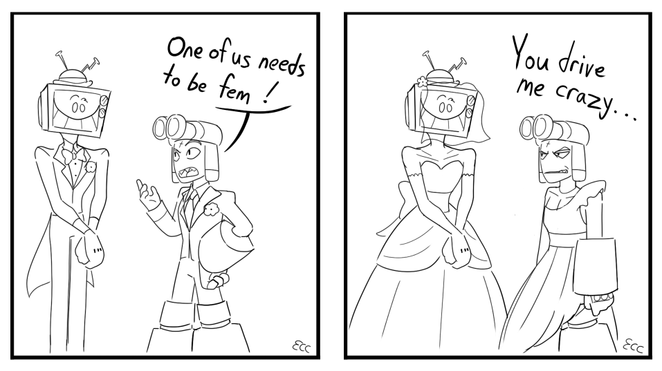 Edgy_Cupcake_'s tweet image. Put my spin on the "One of us needs to be butch" meme...
#smg4 #Callingallvillains #Mrpuzzles #mrwpnz #Gunshow