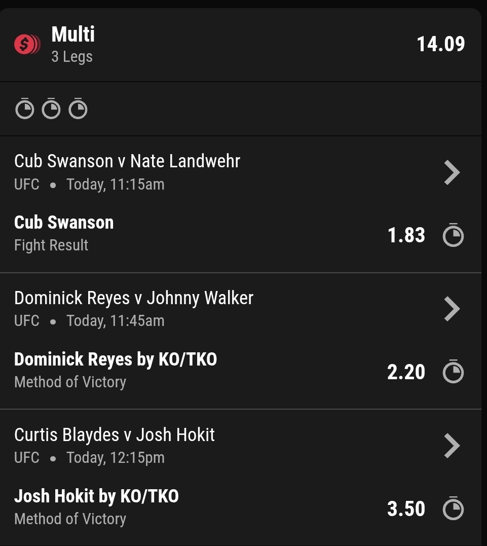 GH_playbook's tweet image. Herb's UFC 327 Picks 🌿 🧤

Cub Swanson ML $1.83
Dominik Reyes TKO/KO $2.20
Josh Hokit TKO/KO $3.50
Carlos Ulberg ML 1.96 

4 Picks for UFC 327, Expecting some knockouts with the card having bigger divisions fighting. 

Just for some fun, I'm using three picks to put into a multi