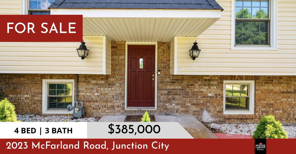This 4 bedroom 3 bath home could be yours! Call Amanda at (620) 290-2042 for more information and to schedule a showing.

Mathis Lueker REALTORS
785-762-3400
809 S. Washington St
Junction City KS 66441 homeforsale.at/2023_MCFARLAND…