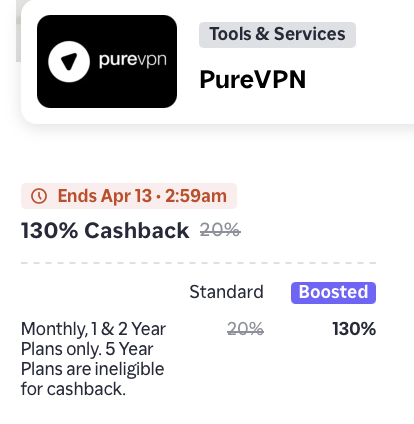 glitchaddicts's tweet image. HOW TO GET FREE VPN FOR TWO YEARS + PROFIT $29

Shopback offering 130% cashback for PureVPN plans 

Most expensive plan costs $96 -&amp;gt; $125 cashback ($29 profit) 

app.shopback.com/4T5w449pg2b #ad