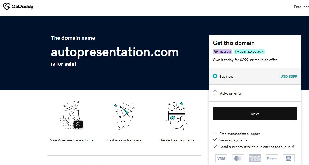 domainjobcom's tweet image. The domain name
AutoPresentation.com
is for sale $399 USD. 
add in comments 3 domains you sell at wholesale prices.
#AutoPresentation #com #Auto #Presentation