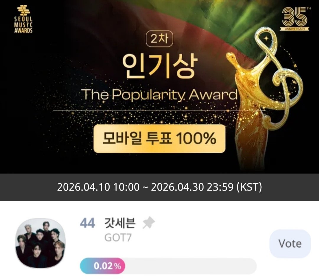 got7_warriors's tweet photo. 🗳️35th (SMA) Seoul Music Awards

Ahgases, 2nd round voting for 35th SEOUL MUSIC AWARDS is up!
Vote for GOT7! 

BEST AWARD
https://t.co/p1imiuvtmo

POPULARITY AWARD
https://t.co/TUh1ufAhAN
KWAVE AWARD
https://t.co/m6qL6Arzax
KPOP WORLD CHOICE
https://t.co/k7SrghX7p4

#GOT7 #갓세븐 https://t.co/0o0TxobMvD