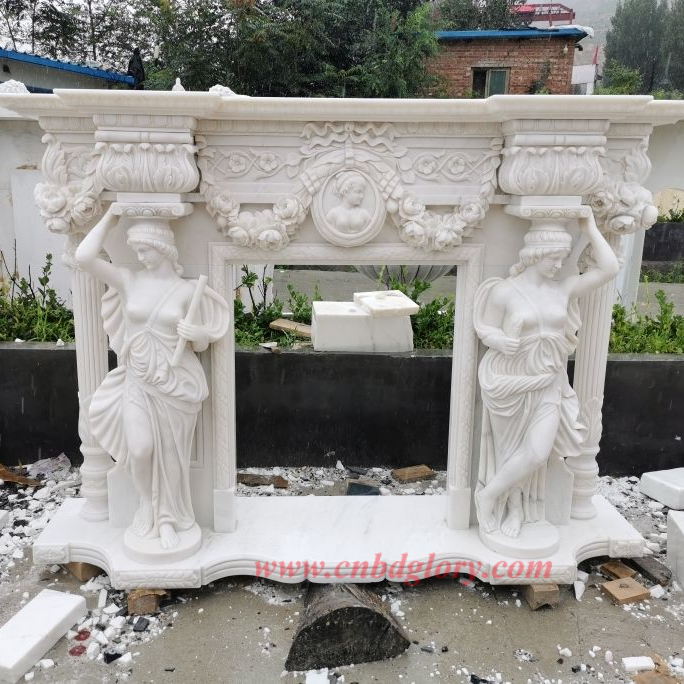 cnbdglory's tweet image. This is a #marble #sculpture of a #decorative #fireplace or #mantel, featuring two classical #female figures as #columns on either side. The #figures appear to be inspired by ancient Greek or Roman art, and the mantel is adorned with intricate carvings.#cnbdglory.com