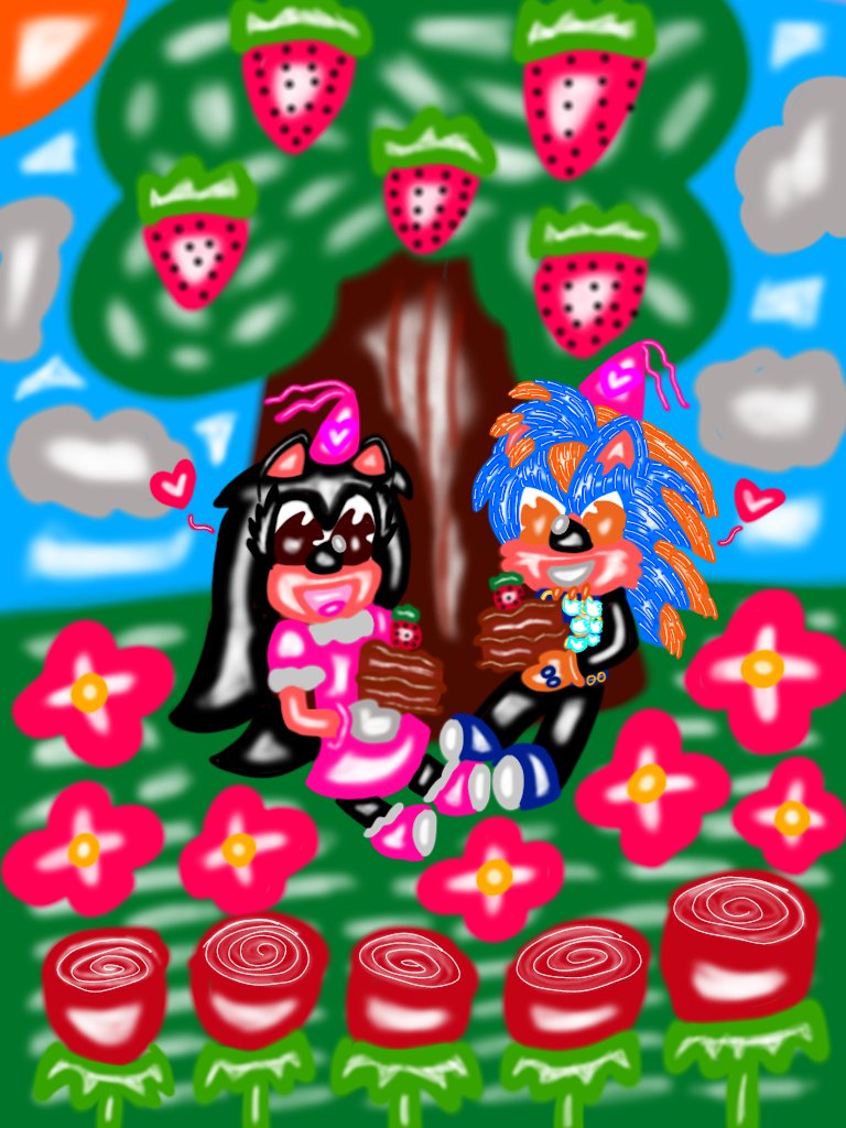 mollynitapink's tweet image. 🌺🍓🍫💙🧡🖤💗Un dibujito del Oc de mi am💞r @elsegasonicxd y Mi Oc juntitos sentaditos bajo un árbol comiendo pastelitos de chocolate rodeados de flores y paisaje🥰💙🧡🖤💗🍓🌺🍫

🌺🍓🍫💙🧡🖤💗Dibujito donde estoy celebrando mi cumple con mi N💘vio🥰🥰

#novios♥️ #micumple