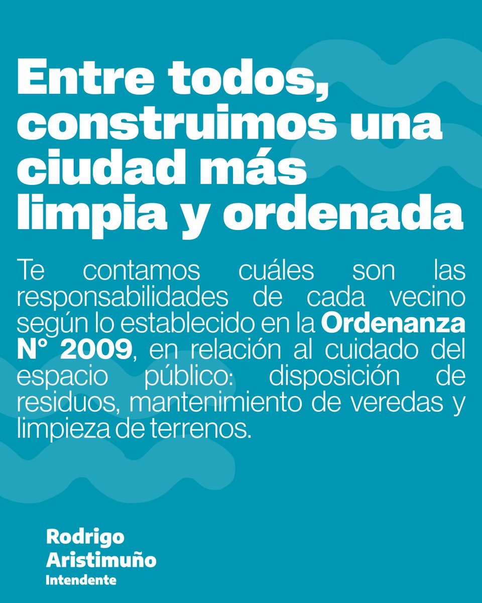 rodrigo_arist's tweet photo. 📄 Desde el Municipio recordamos a los vecinos la importancia de cumplir con la Ordenanza N° 2009, que establece responsabilidades vinculadas al cuidado del espacio público, la disposición de residuos, el mantenimiento de veredas y la limpieza de terrenos.

🚮 Entre todos podemos construir una ciudad más limpia, ordenada y segura. El compromiso de cada vecino es fundamental para lograrlo.