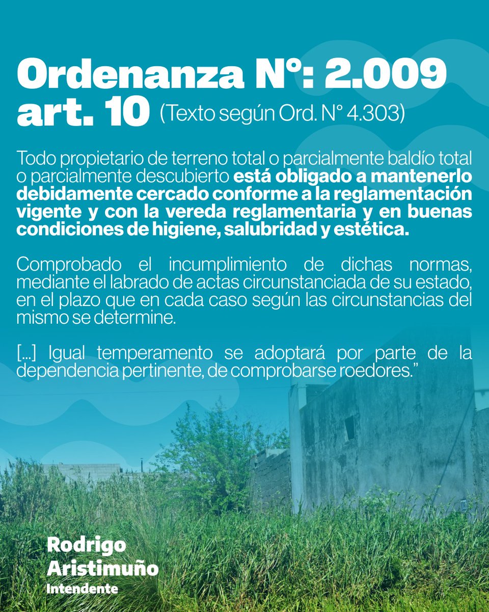 rodrigo_arist's tweet photo. 📄 Desde el Municipio recordamos a los vecinos la importancia de cumplir con la Ordenanza N° 2009, que establece responsabilidades vinculadas al cuidado del espacio público, la disposición de residuos, el mantenimiento de veredas y la limpieza de terrenos.

🚮 Entre todos podemos construir una ciudad más limpia, ordenada y segura. El compromiso de cada vecino es fundamental para lograrlo.