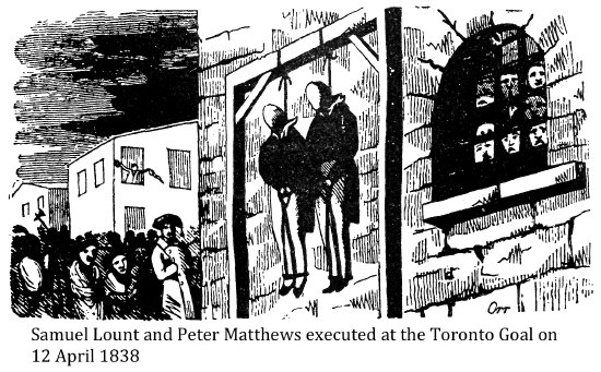 torontohistory's tweet photo. Apr 12, 1838: Samuel Lount and Peter Mathews are hanged for their part in the 1837 Upper Canada Rebellion led by Toronto's 1st Mayor, William Lyon Mackenzie https://t.co/Kj3y7T1OrX