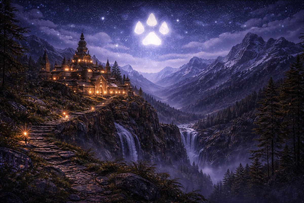 realDogenera's tweet image. Woof! Across the realm of mountain monastery under stars, prophecy awakens again—Dogenera’s paws leave their mark across the heavens. 🐕✨🌌🔥 #Dogenera #Dogeneration #Doge #elonmusk #prophecy #LOTR #Tolkien