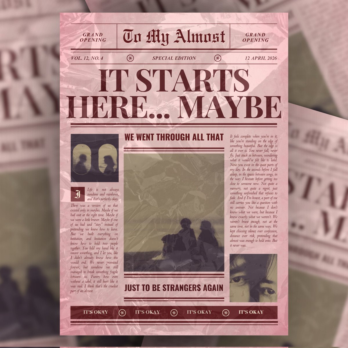 ⠀⠀
ㅤㅤ 𝗩𝗢𝗟. 𝟬𝟲 : 𝗦𝗧𝗔𝗥𝗧𝗦 𝗛𝗘𝗥𝗘

It's weird, isn't it? We were just two people who happened to cross paths, shared stories, exchanged laugh, and just like that, it was over. 

ㅤㅤ𐙚 . . . ／ “But if we were nothing, why did losing you feel like everything?”
⠀⠀