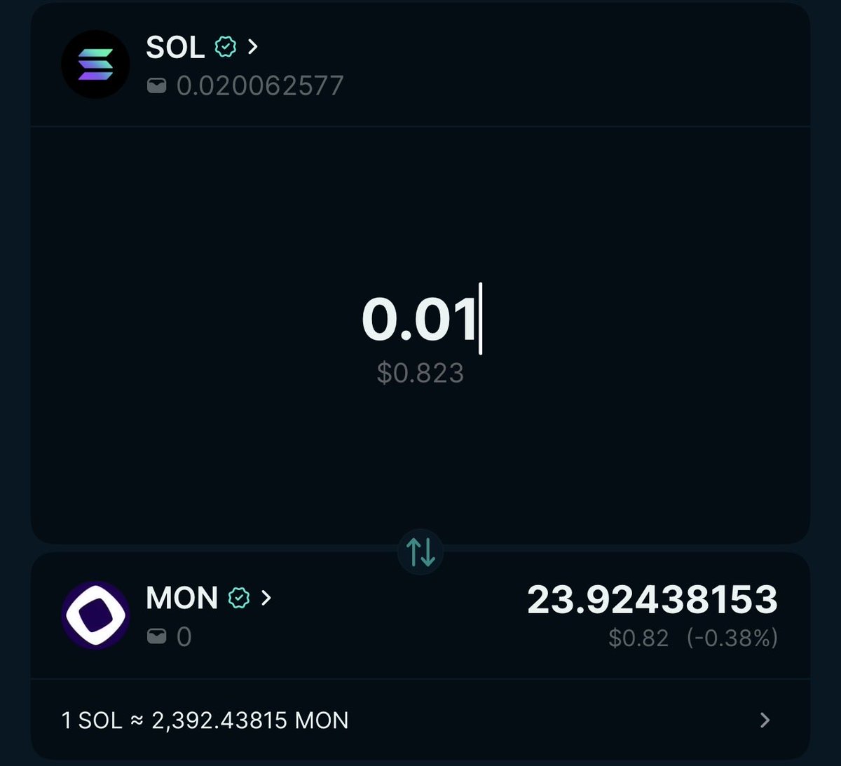 MisterMcat's tweet photo. @mobyagent 

Am I tripping or the Price isn’t matching well? 
.01 sol on $Mon only gets me 2 Mon 
And on jup .01 gets me 23 mon 

Help 😭 
how do I fix this issue ? 
@mobyagent https://t.co/GmlwSrTLhR