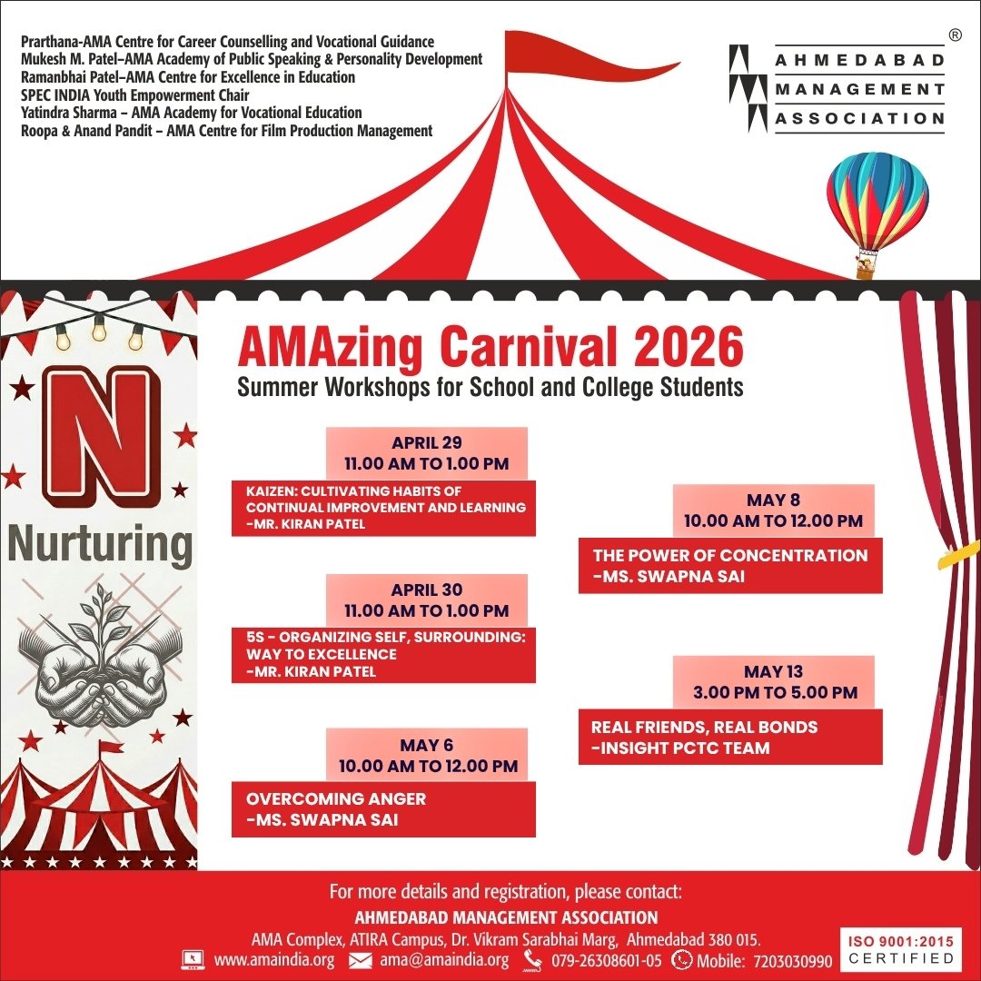 ama_ahmedabad's tweet image. N – Nurturing

Nurturing today shapes confident individuals tomorrow.
A space where talents are discovered, guided, and encouraged to grow.
Register now: amaindia.org/ama-programmes…

#ama #amaindia #childdevelopment #summercamp #learningenvironment