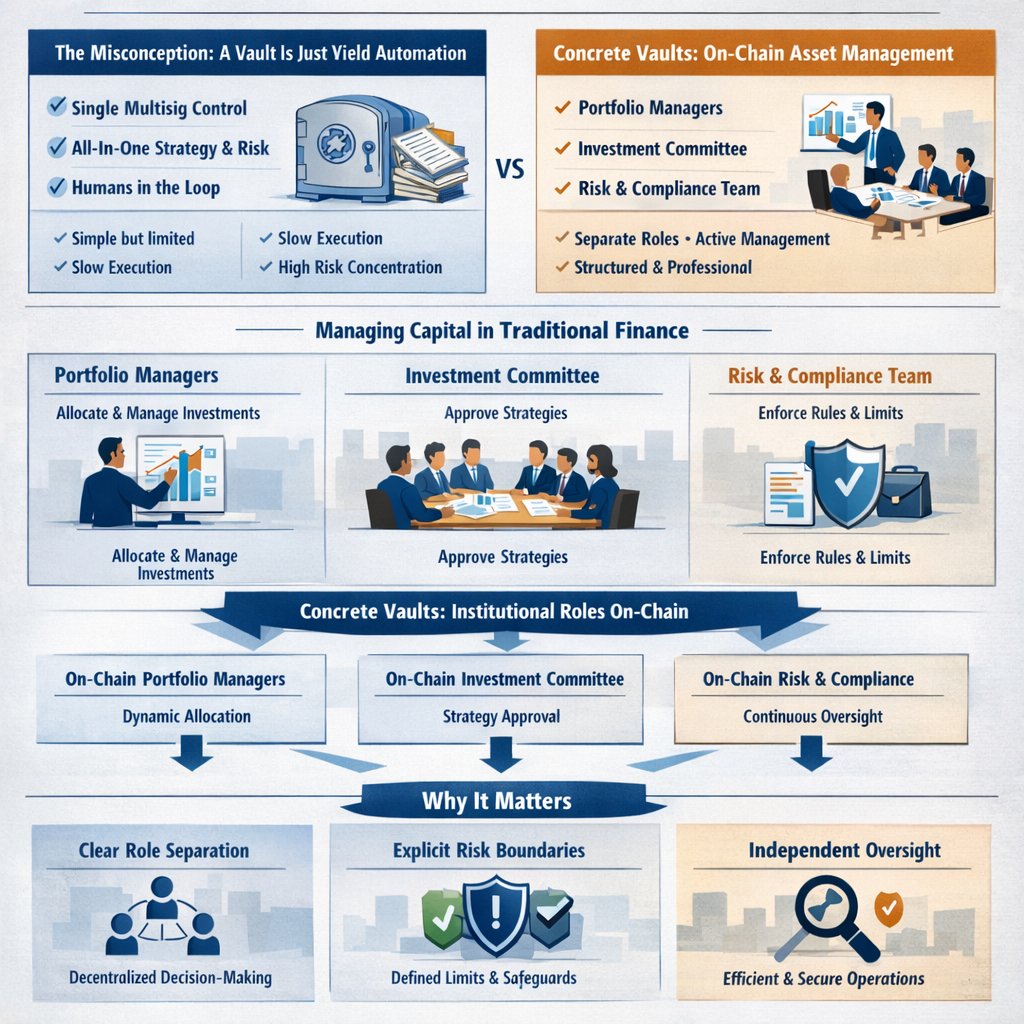 Nasir453827's tweet image. The Strategy Manager functions like an investment committee.
Instead of moving funds directly, the Strategy Manager:
Approves which strategies can be used
Defines the investable universe
Sets strategic boundaries
Once strategies are approved, #Concrete @ConcreteXYZ