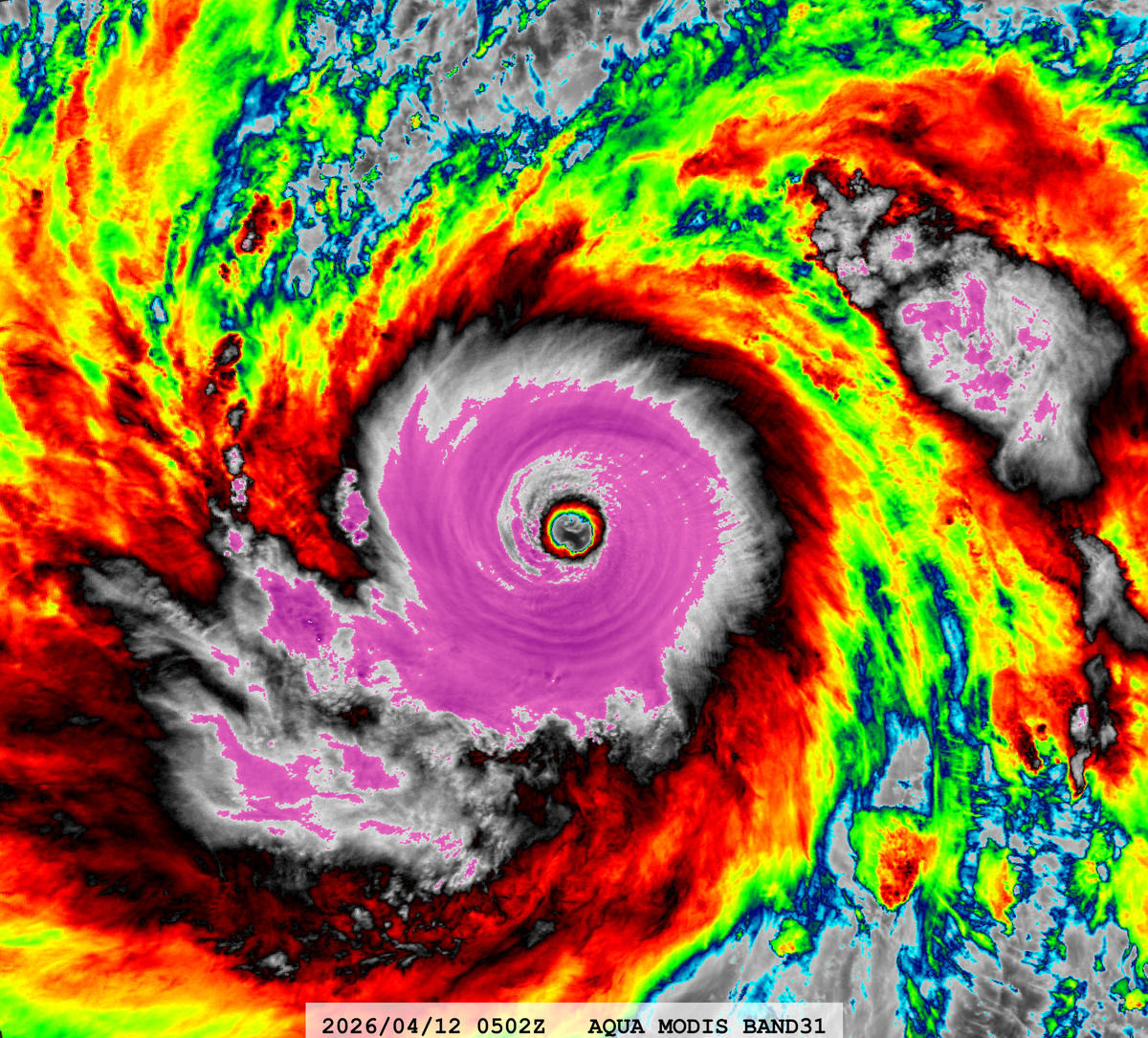 zeb199818's tweet photo. #04W Typhoon #SINLAKU
Satellite: #AQUA #MODIS
Channel :
BAND-27 (6.715 µm) 1-km
BAND-31 (11.030 µm) 1-km
Time : 2026/04/12 0502Z
Eye Temp (IR) : 22.32 °C
Eye Temp (WV) : -24.50955 °C
CPA : ~200 km
Data Source : LANCE Near Real Time (NRT) L1B https://t.co/BlspeAIDbD