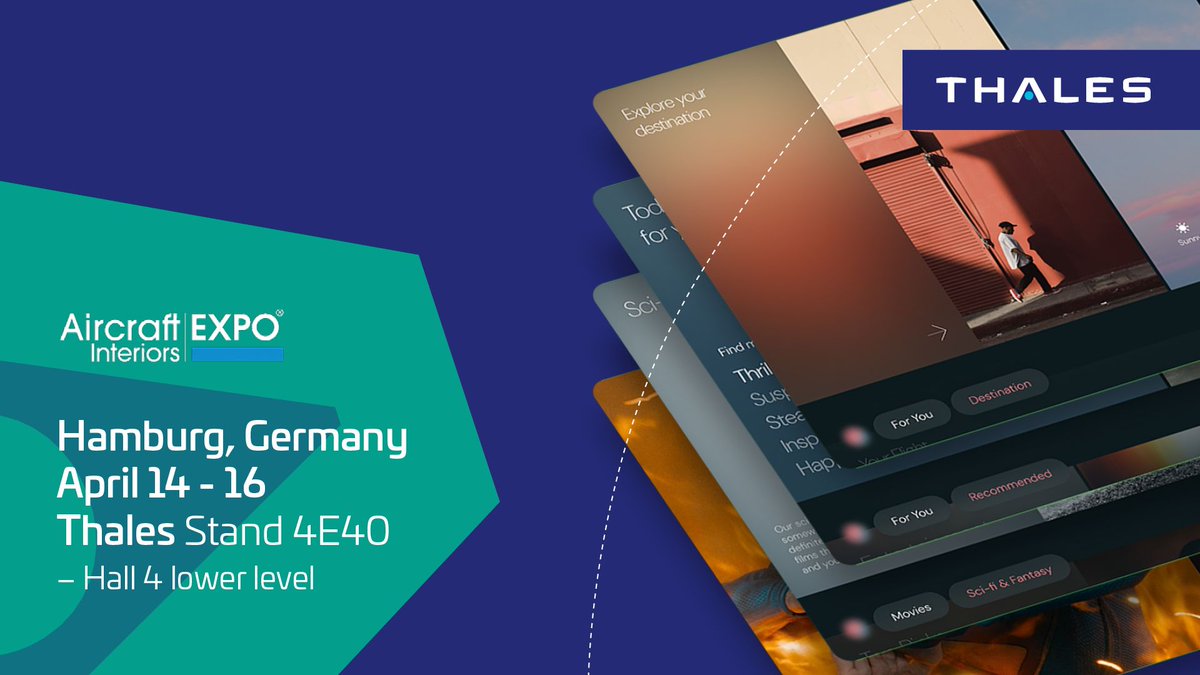 ThalesAerospace's tweet photo. ⏳The countdown is on! #Thales is heading to #AircraftInteriors Expo 2026 and we can't wait to connect with you!
See you at stand 4E40 and see our award-winning products in action. Discover how we build, partner, and deliver next-generation digital services with #FlytEDGE. https://t.co/VpLBZwWgzN