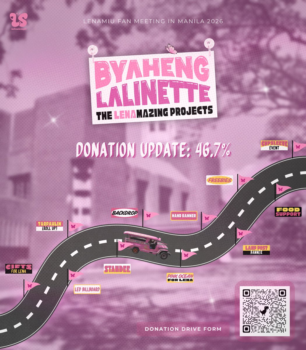 💗 𝐃𝐨𝐧𝐚𝐭𝐢𝐨𝐧 𝐆𝐨𝐚𝐥 𝐔𝐩𝐝𝐚𝐭𝐞 💗

We’re now at 𝟒𝟔.𝟕% 𝐨𝐟 𝐨𝐮𝐫 ₱𝟏𝟓𝟎,𝟎𝟎𝟎 𝐠𝐨𝐚𝐥 for the Lenamiu Fan Meeting In Manila 2026 — and honestly, we couldn’t have made it this far without all of you 🥹

We’re getting closer to bringing our projects for Lena to