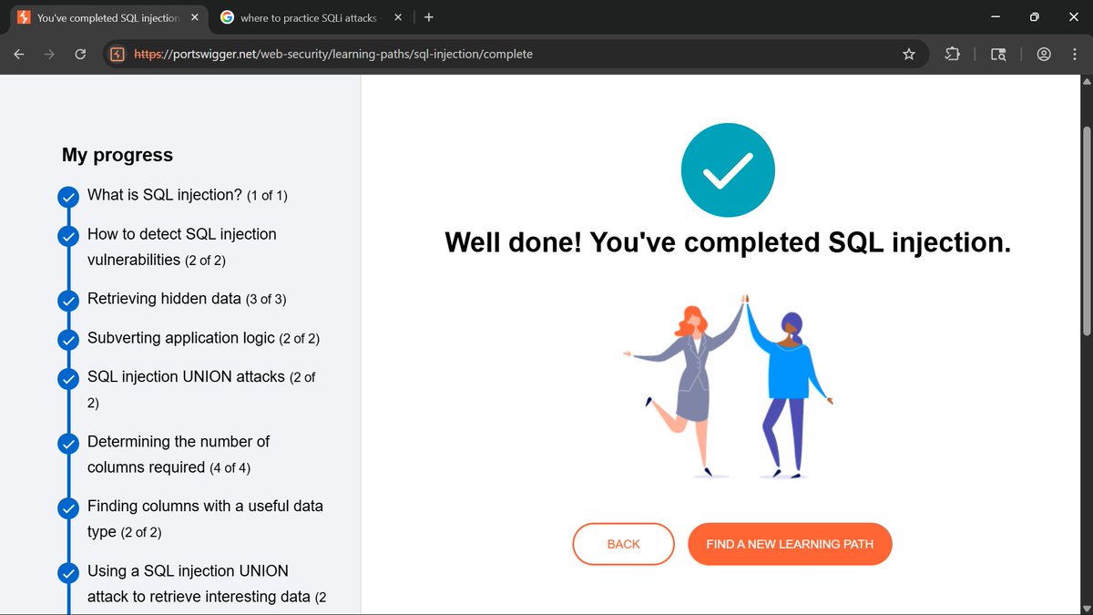 __hemophile's tweet photo. Day 94 of growing in Cybersecurity!
It's been a long day fr! Finally done with School exams.
But I'm glad, i just completed the SQLi course on @PortSwigger https://t.co/dHDm1ZBC6j