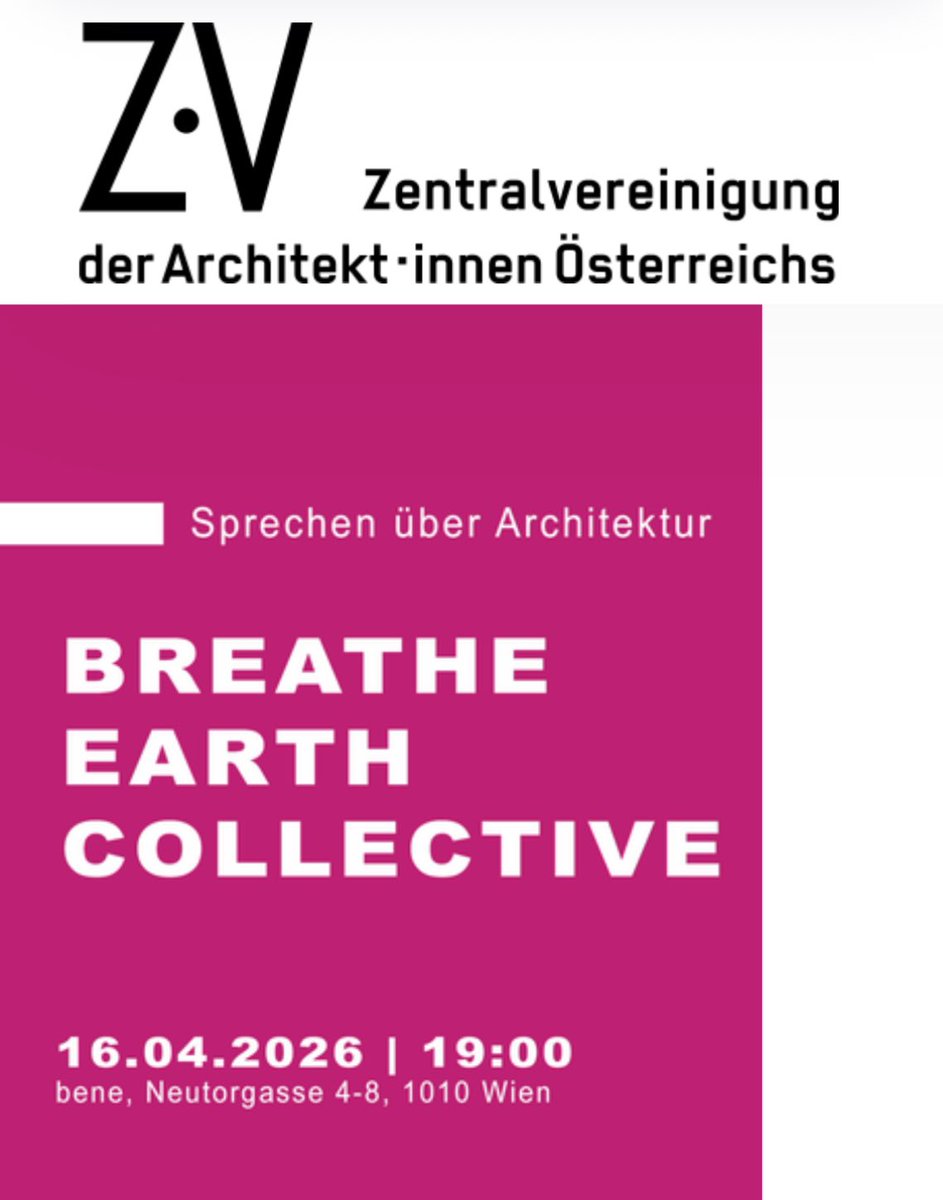 AintheB's tweet photo. SPRECHEN ÜBER ARCHITEKTUR: BREATHE EARTH COLLECTIVE
Do, 16.04.2026, 19:00 Uhr
https://t.co/GQ8gSg6F8d https://t.co/zf7qSjEVwy