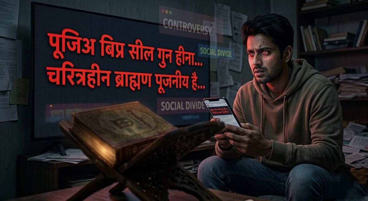 2/
हमें चौपाई का अर्थ यह रटाया गया: "चरित्रहीन ब्राह्मण पूजनीय है, पर ज्ञानी शूद्र नीच है।" बड़े मंचों से इसी गलत अर्थ को बोलकर भ्रम फैलाया जाता है। आज इस 'जोड़-तोड़' का सच सामने आएगा।
#TruthOfSanatan #ShriRam #VedicWisdom