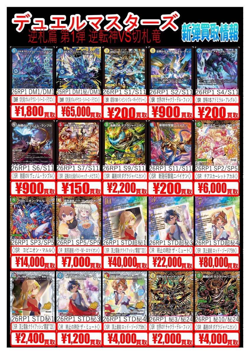 デュエルマスターズ 新弾まとめ ダグラジャパニカン ボルメテウスリバースドラゴン デュエルマスターズ買取情報】 新弾『逆転神vs切札竜』買取表を作成