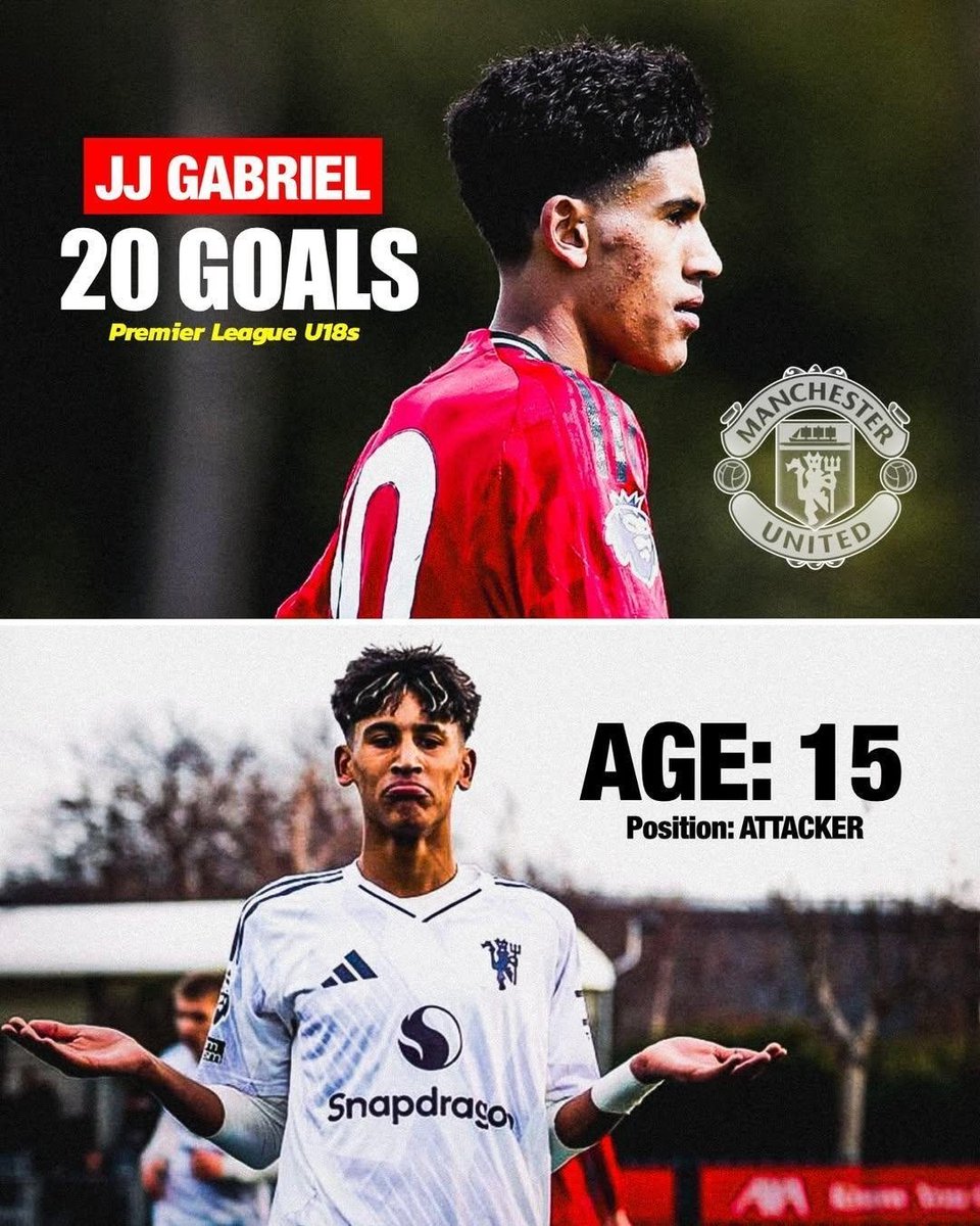 GBUnitedx's tweet image. Earlier today, JJ Gabriel just 15 years old scored his 20th U18 Premier League goal of the season for @ManUtd 👏🔴 An incredible milestone at such a young age… what a season he’s having 🤩🔥 #jjgabriel #talent #mufc #manchesterunited #football