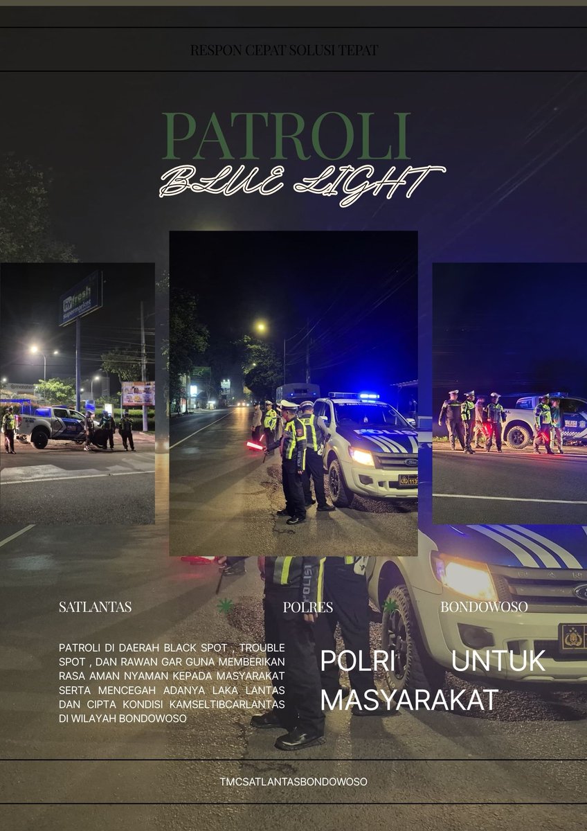 tmcbondowoso's tweet image. Anggota Satlantas Polres Bondowoso melaksanakan Patroli Blue Light guna mencegah terjadinya laka lantas, pelanggaran, 3C dan balap liar di wilayah hukum Polres Bondowoso
#polisi #ditlantaspoldajatim 
#humaspoldajatim 
#poldajatim 
#bondowoso