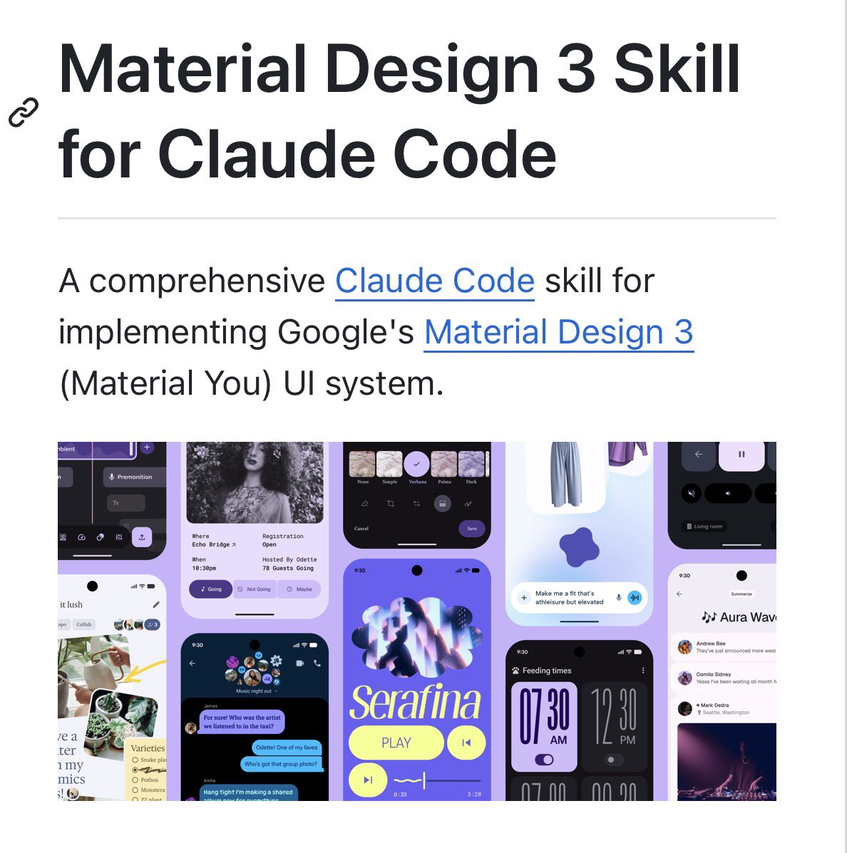 JorgeCastilloPr's tweet image. Someone finally made Claude understand Android UI. The Material Design 3 Skill:

- Generates proper Material 3 code
- 30+ components covered
- Web, Flutter, Compose
- Built-in MD3 audit scoring
- All latest expressive updates

If you care about design systems, this is a must.