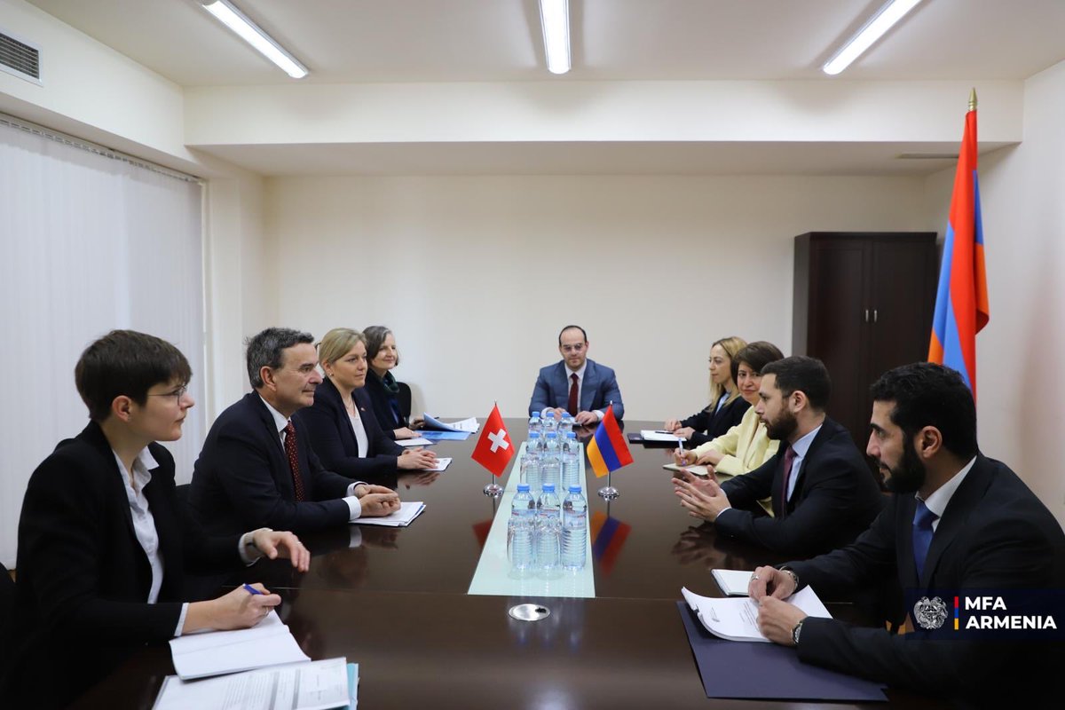 Armembsuisse's tweet image. Productive discussions at bilateral political consultations in Yerevan reaffirmed the strong partnership between two countries, with a shared commitment to deepening cooperation across key areas of mutual interest. #Armenia #Switzerland #BilateralRelations #Yerevan
