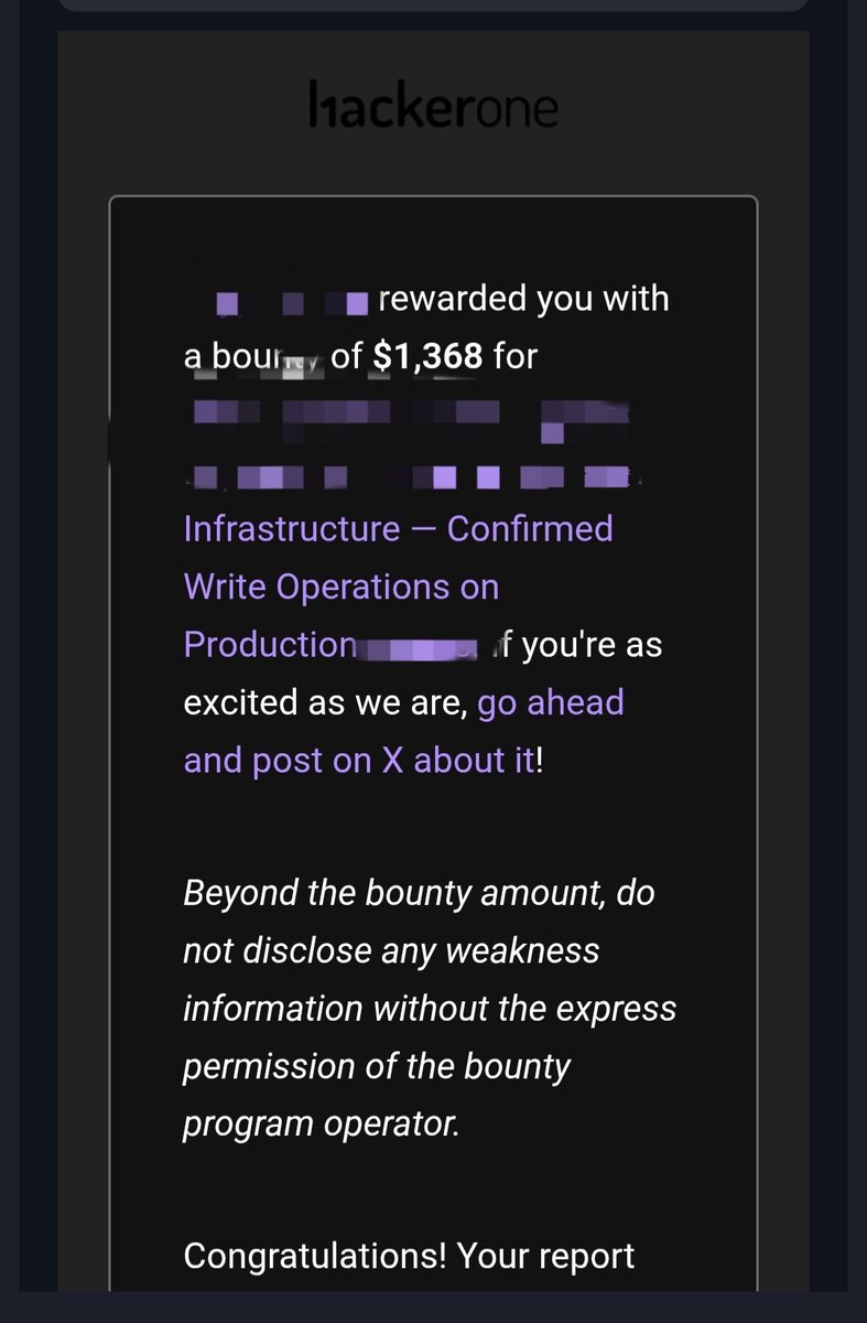 m0habozaid's tweet photo. I have got 1368 bounty on @Hacker0x01 😎 🔥
For a High (8.1 CVSS) report.

Aiming to continue working on @Hacker0x01 🤝 https://t.co/Tshf0vYlLw