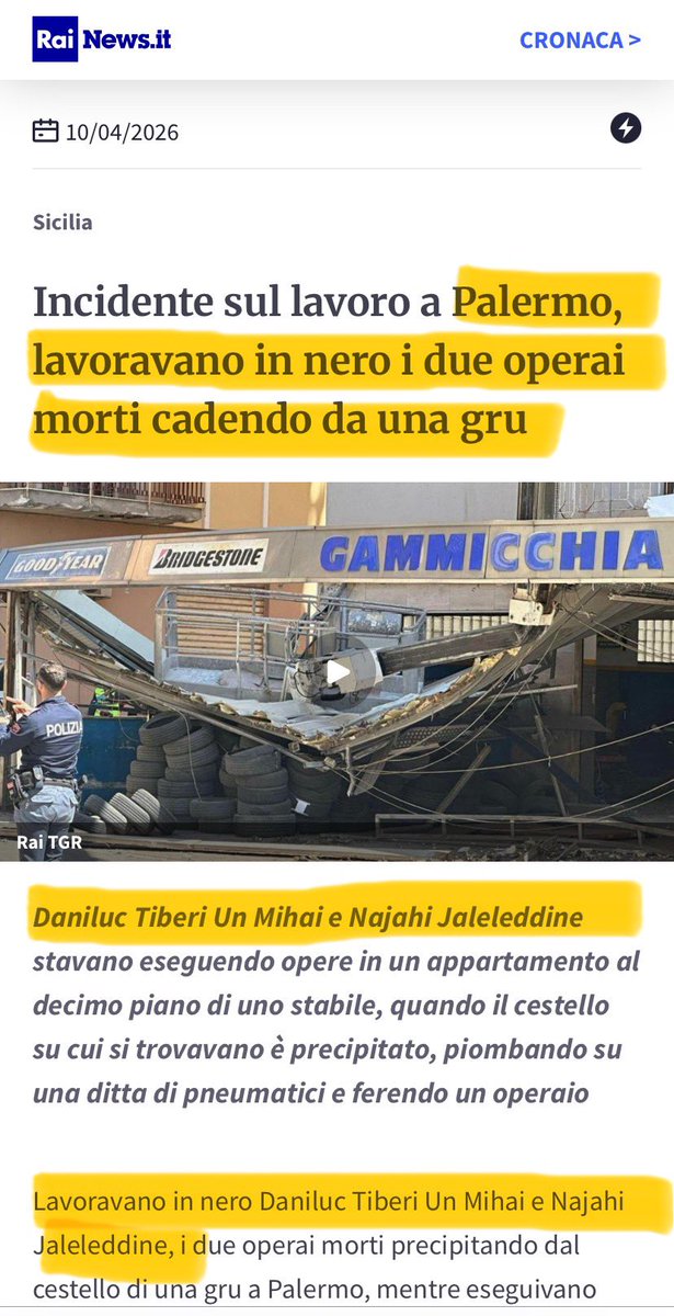 LoretoFili20112's tweet photo. @fratotolo2 @PBerizzi Totolo Totolo nulla da dire sui due poveri lavoratori stranieri, uno anche laureato, morti qualche ora fa, caduti da una gru in un cantiere dove lavoravano in nero, sfruttati e senza diritti ? https://t.co/XNNnPIp8HK