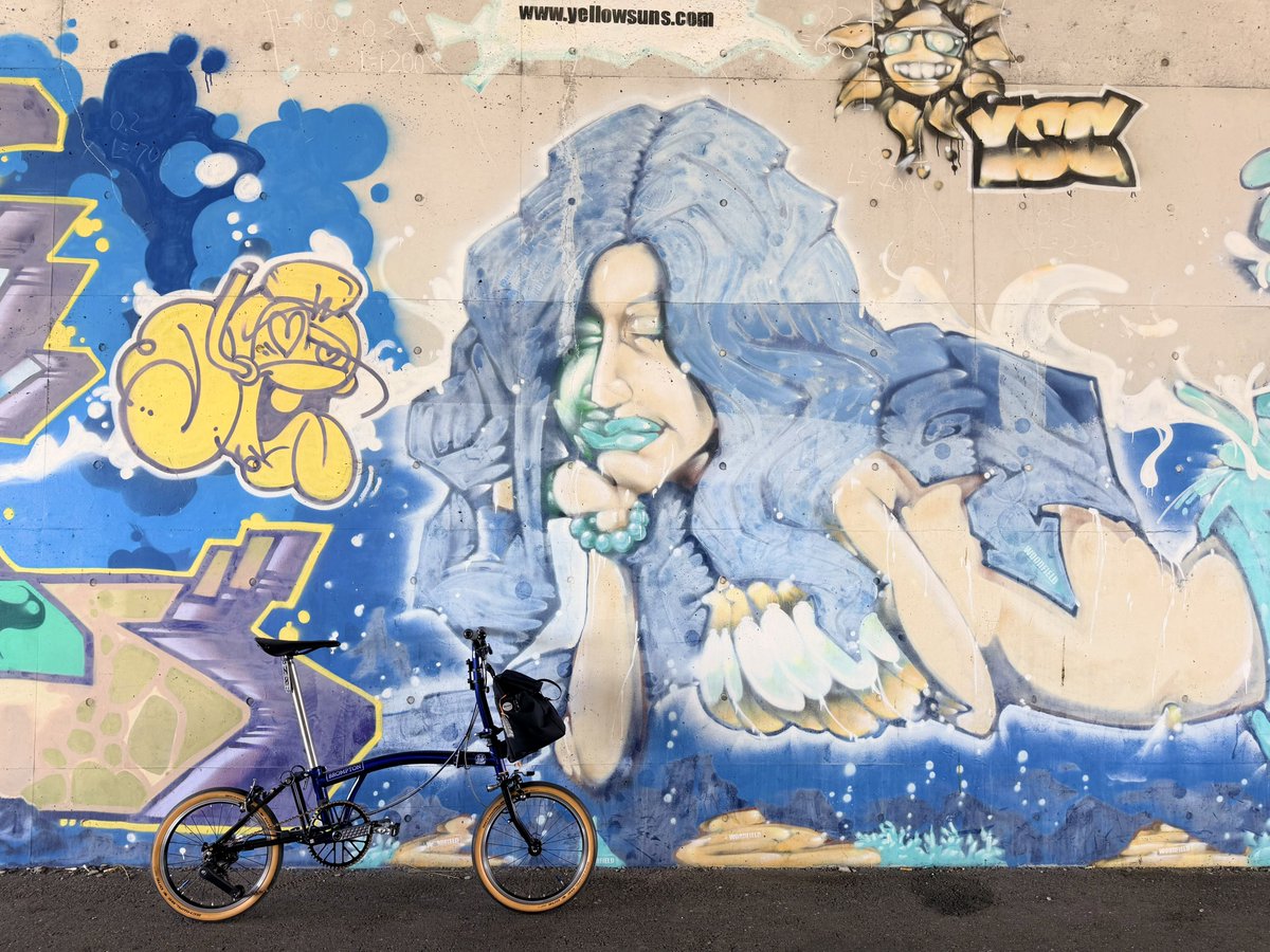 kazu_papan's tweet image. 昨日の元荒法師さんのポストを見て行こうと思ったウォールアート✨
元荒法師さんとえむぴさんも来てくれて一緒に撮影できて良かった( ✌︎'ω')✌︎

ただ…織の花行く途中えむぴさんの前で激しく落車💦
とりあえずフレームに傷がなくて良かったけどエルゴングリップが😑また買わなきゃ…😭
#BROMPTON