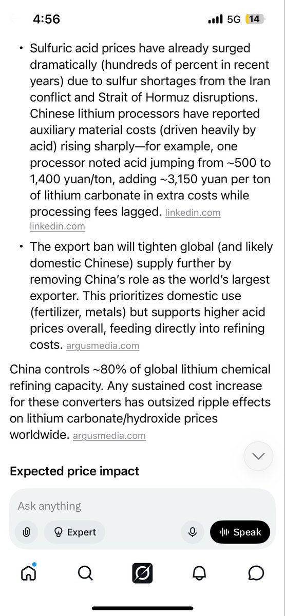 Sw197843's tweet image. How will Sulfuric acid export ban impact lithium markets and what part does it play in lithium processing ???💥💥💥

An upward swing looks likely........thoughts?

#auspol #ausbiz #lithium