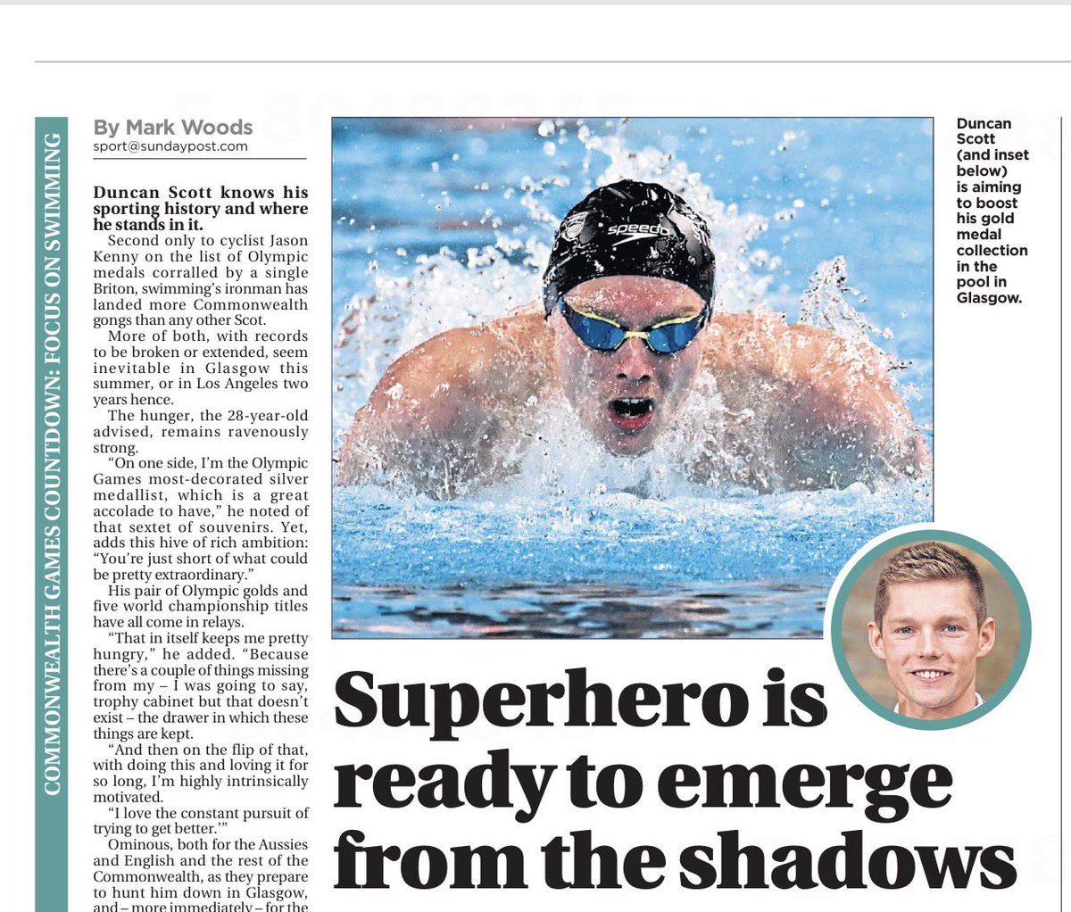 markbritball's tweet photo. Duncan Scott doesn’t get the plaudits or rewards that his record deserves but swimming’s medal magnet says he’s still hungry for history in today’s @Sunday_Post https://t.co/fUISYdRLig
