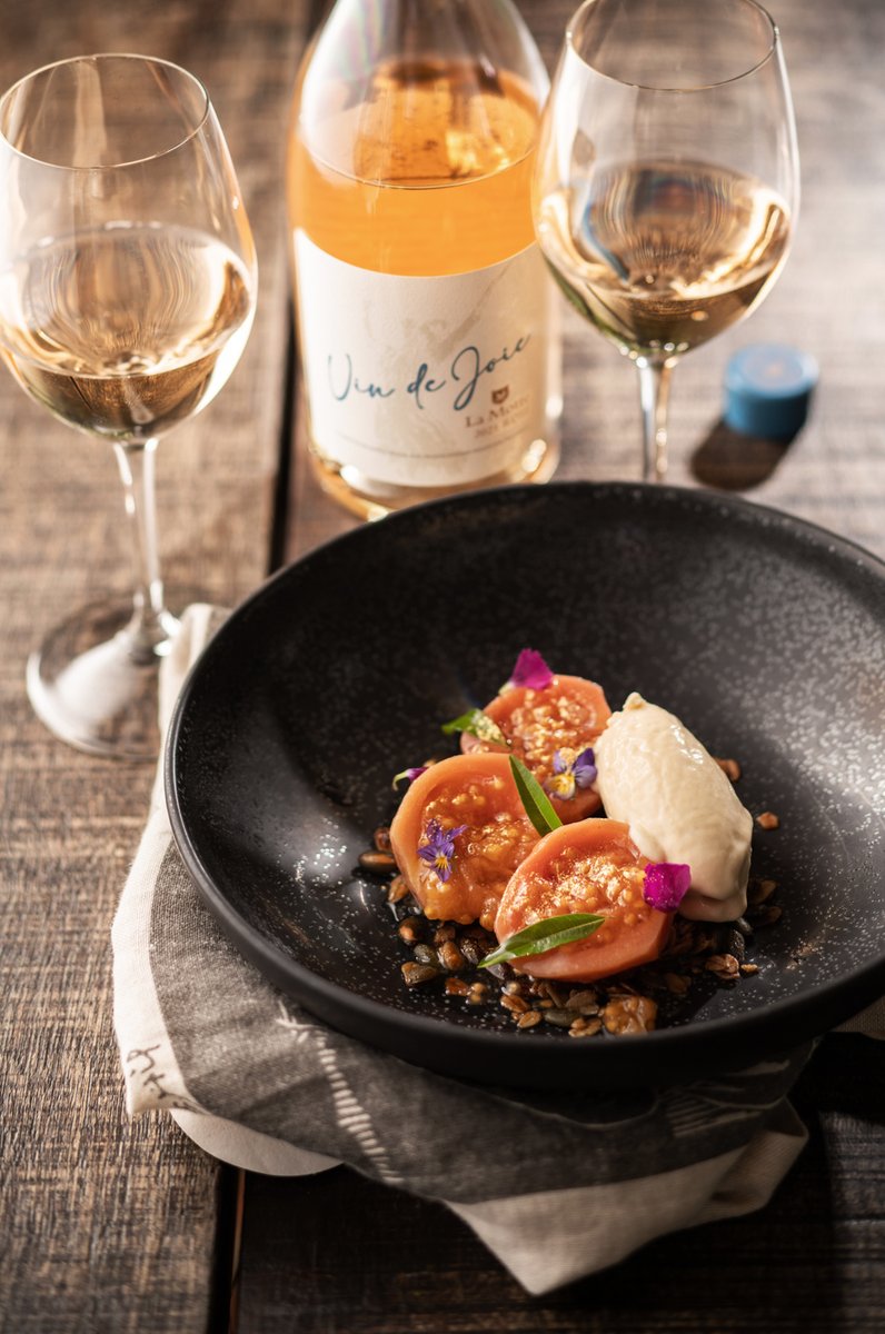 LaMottewine's tweet photo. Guava season has started and we think these delicately poached guavas with a spoonful of vanilla ice cream is the most easy and elegant dessert when served with a charming glass of our Vin de Joie Rosé!

Get recipe: https://t.co/GAPkZe4UYD https://t.co/UKKfE8efhA