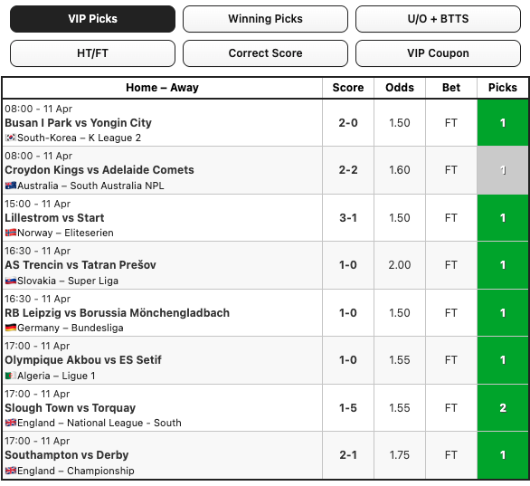 soccerplatform's tweet photo. VIP Picks for 11 Apr 2026
https://t.co/RhjR3nqzi3

#FootballPicks #SoccerPicks https://t.co/kWnKzfSBy4