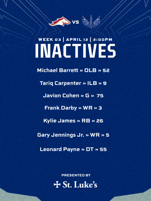 BattlehawksUFL's tweet photo. week three inactives vs Birmingham

@StLukesSTL https://t.co/Na1M2KG3jo