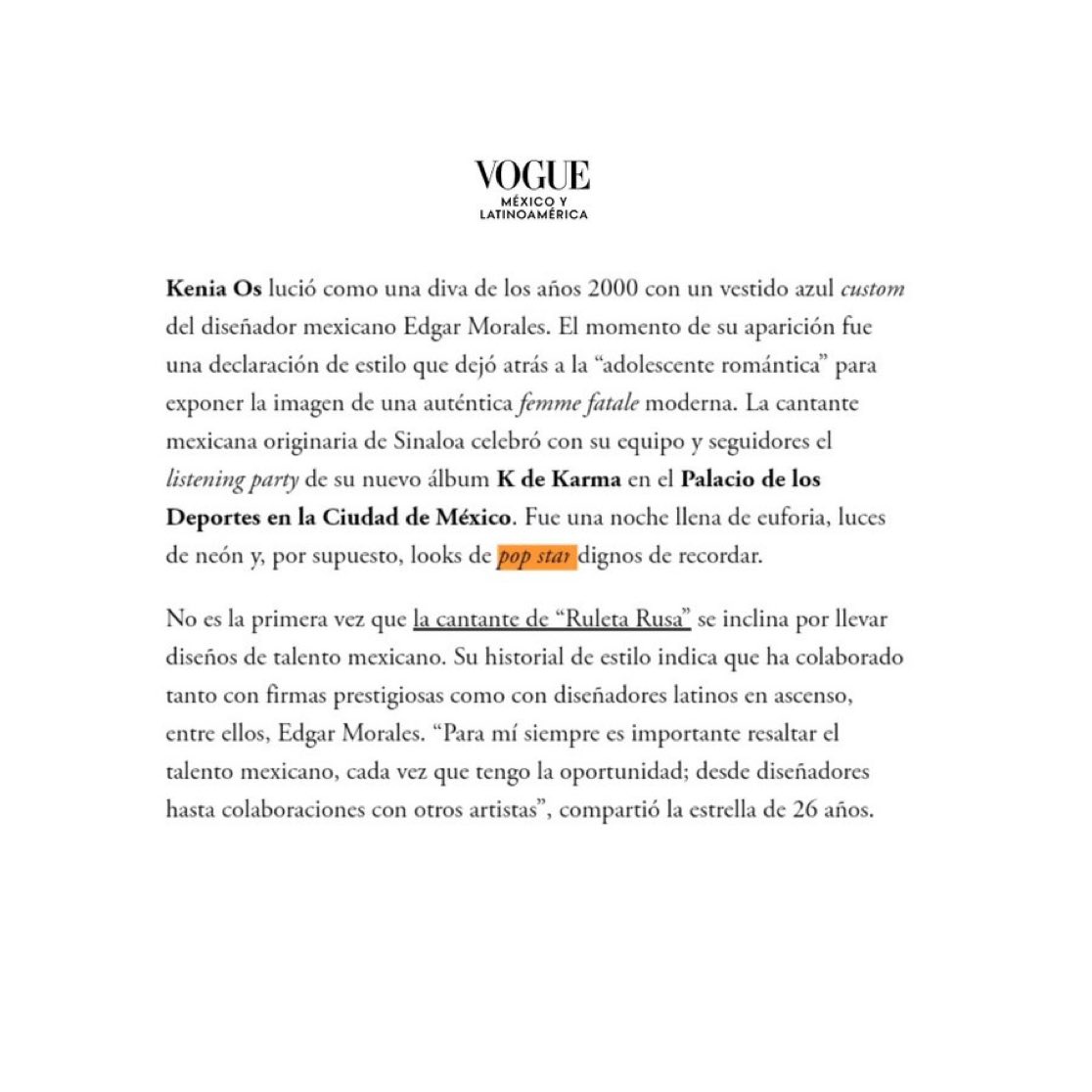 soy_juny_'s tweet photo. Vogue nombrando a Kenia como pop star amo!! 😘🔥 https://t.co/ffHJYYRmQw