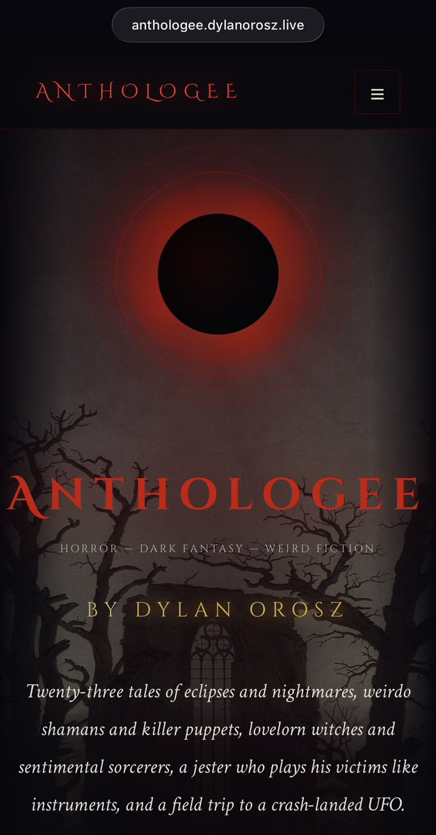 finalboyo's tweet photo. Created a website for my horror collection, ANTHOLOGEE. 

Definitely some of my best work. Tight narratives with real juice. This site previews each of the stories and features my introduction. 🌑👹🥀

Coming SOON. #Horror #Anthology #ShortFiction 

https://t.co/onVE5gmPWr https://t.co/LeYr88D5zP